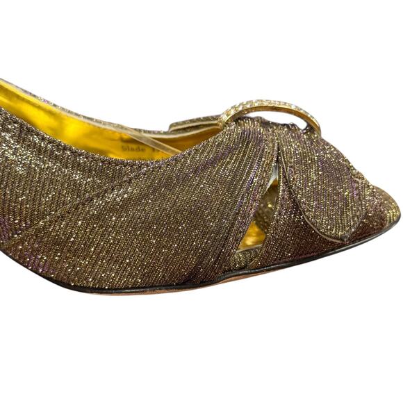 J Renee Metallic Gold Purple Slingback Peep Toe Heels Shoes Leather Sole sz 11 - Picture 2 of 16